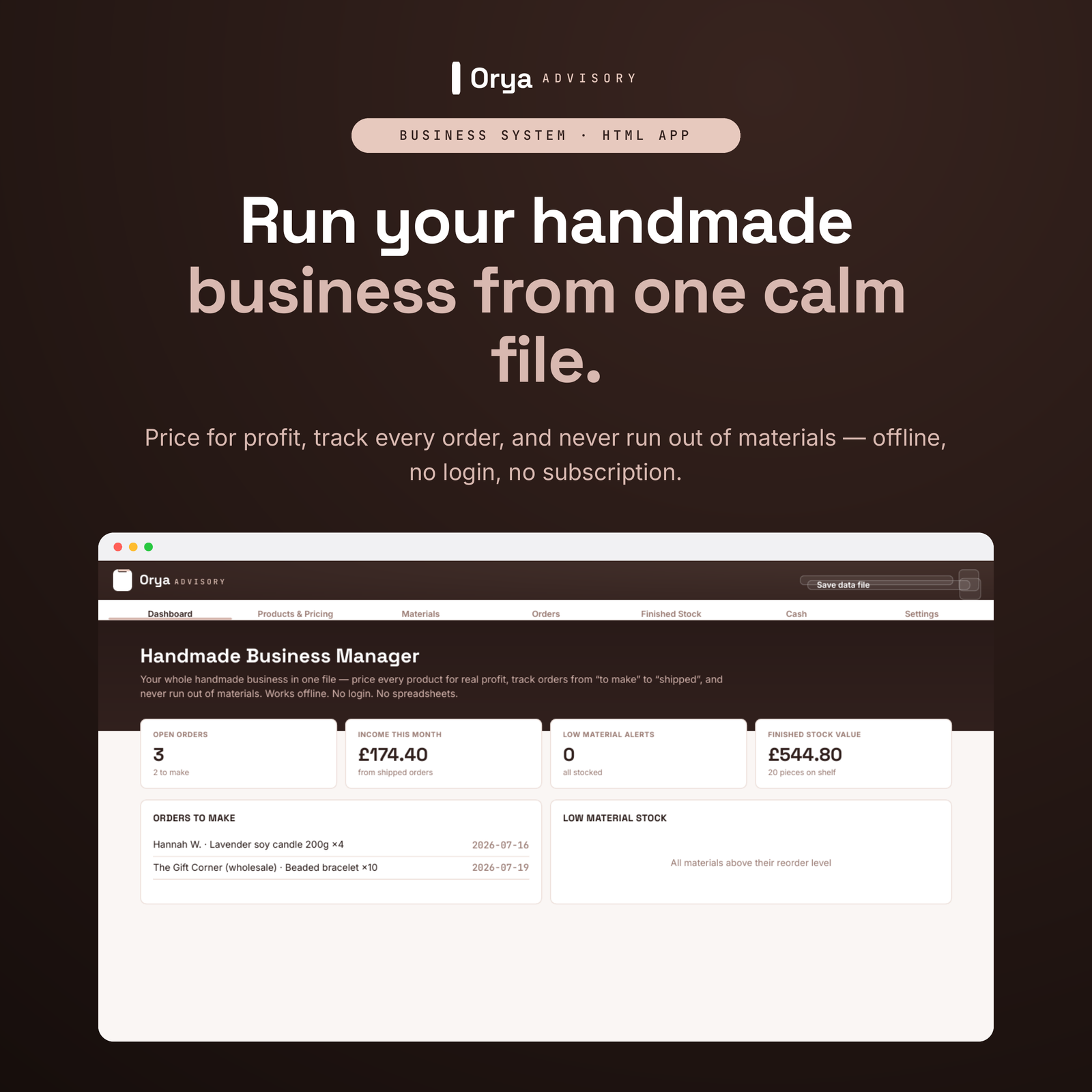 Handmade Business Manager - Pricing, Orders & Inventory App