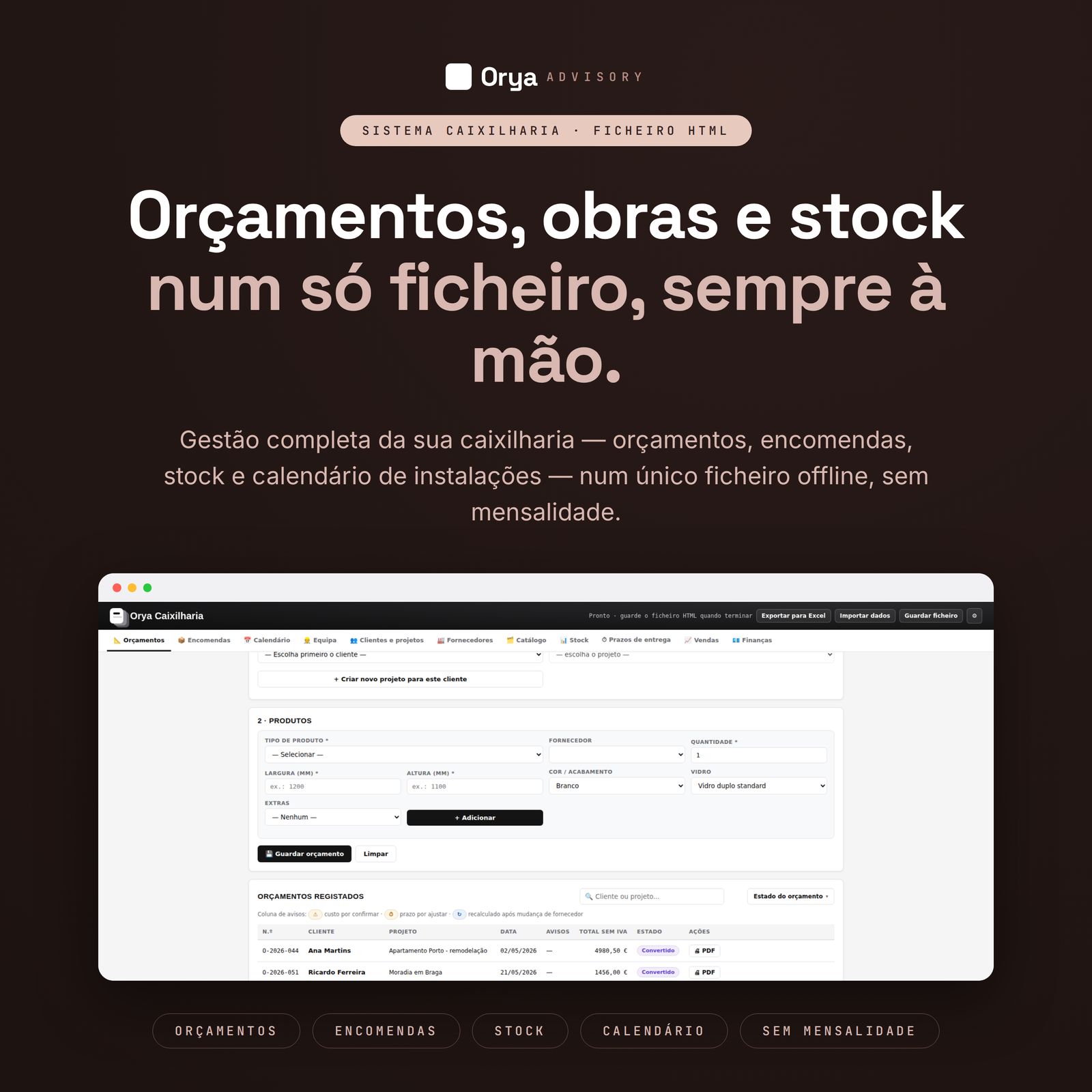 Software para Caixilharias - Orçamentos, Obras e Stock