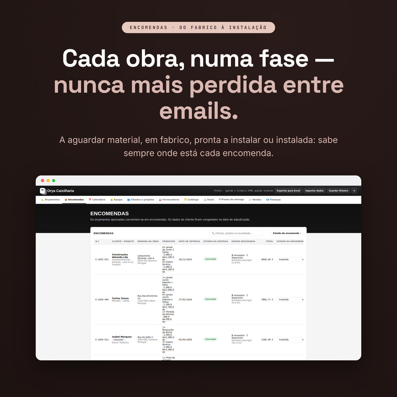 Software para Caixilharias - Orçamentos, Obras e Stock