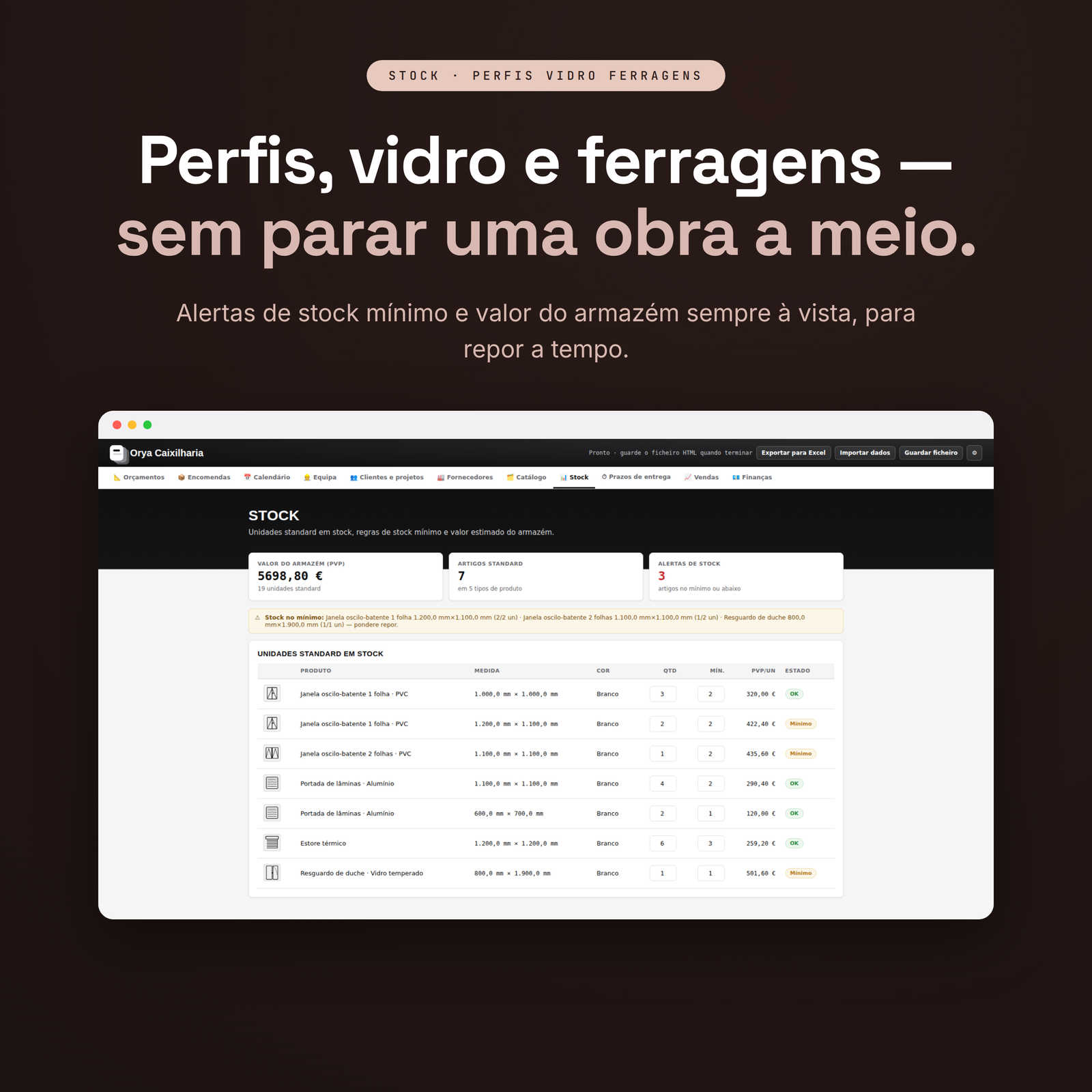 Software para Caixilharias - Orçamentos, Obras e Stock