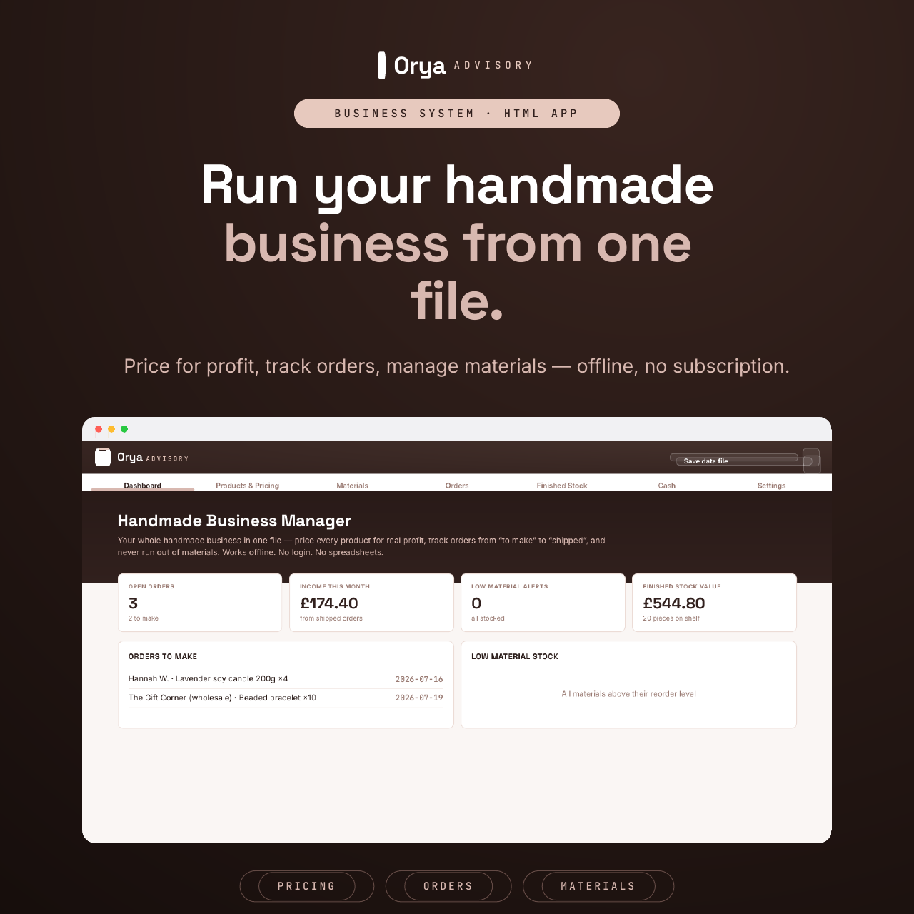 Handmade Business Manager - Pricing, Orders & Inventory App