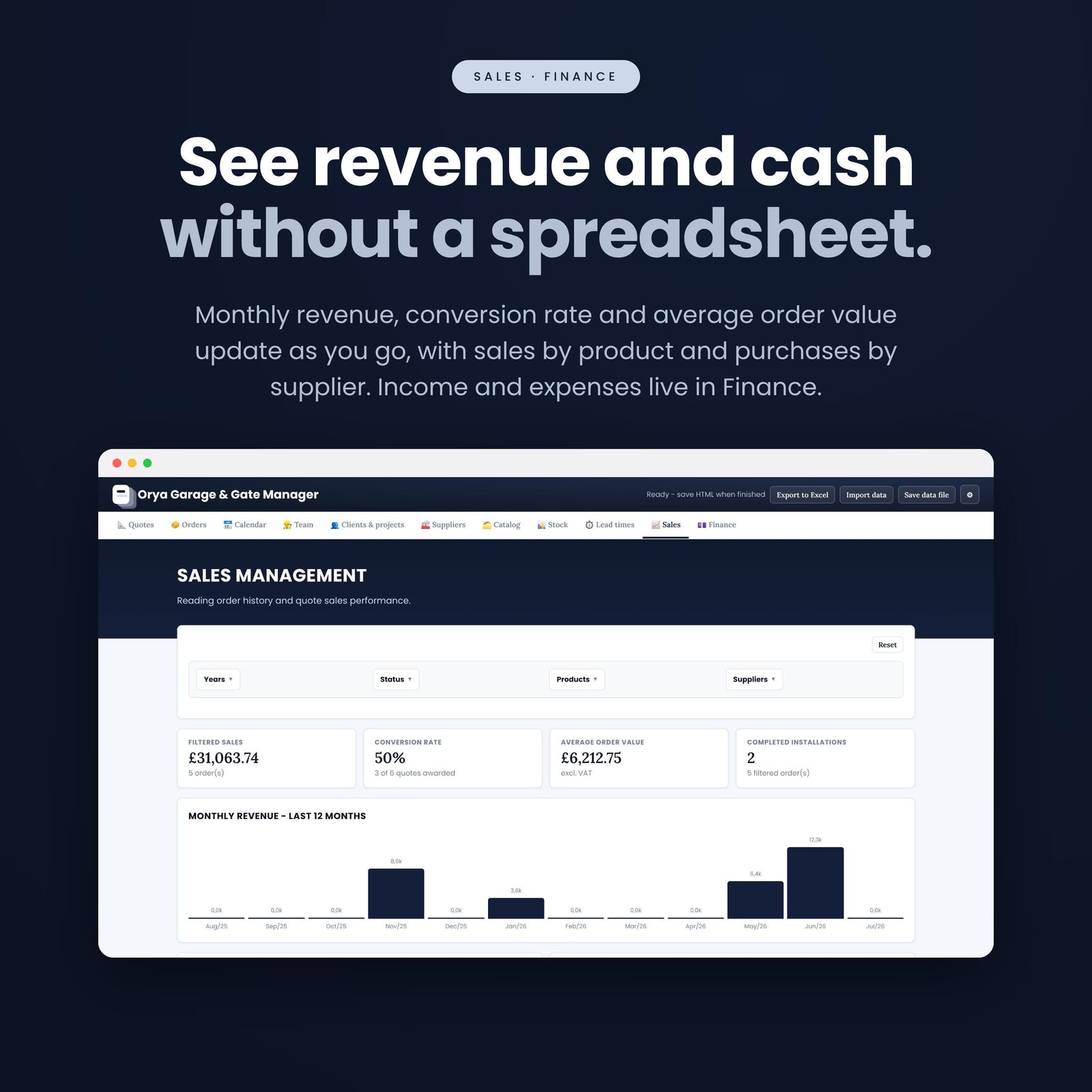 Garage & Gate Business Offline App | Quotes, Orders, Install Calendar, Stock and Finance Tracker | No Install Offline App
