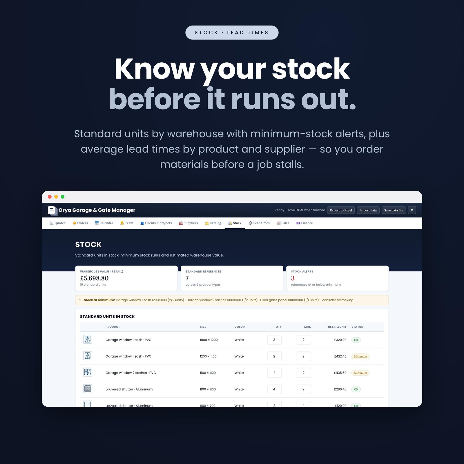 Garage & Gate Business Offline App | Quotes, Orders, Install Calendar, Stock and Finance Tracker | No Install Offline App