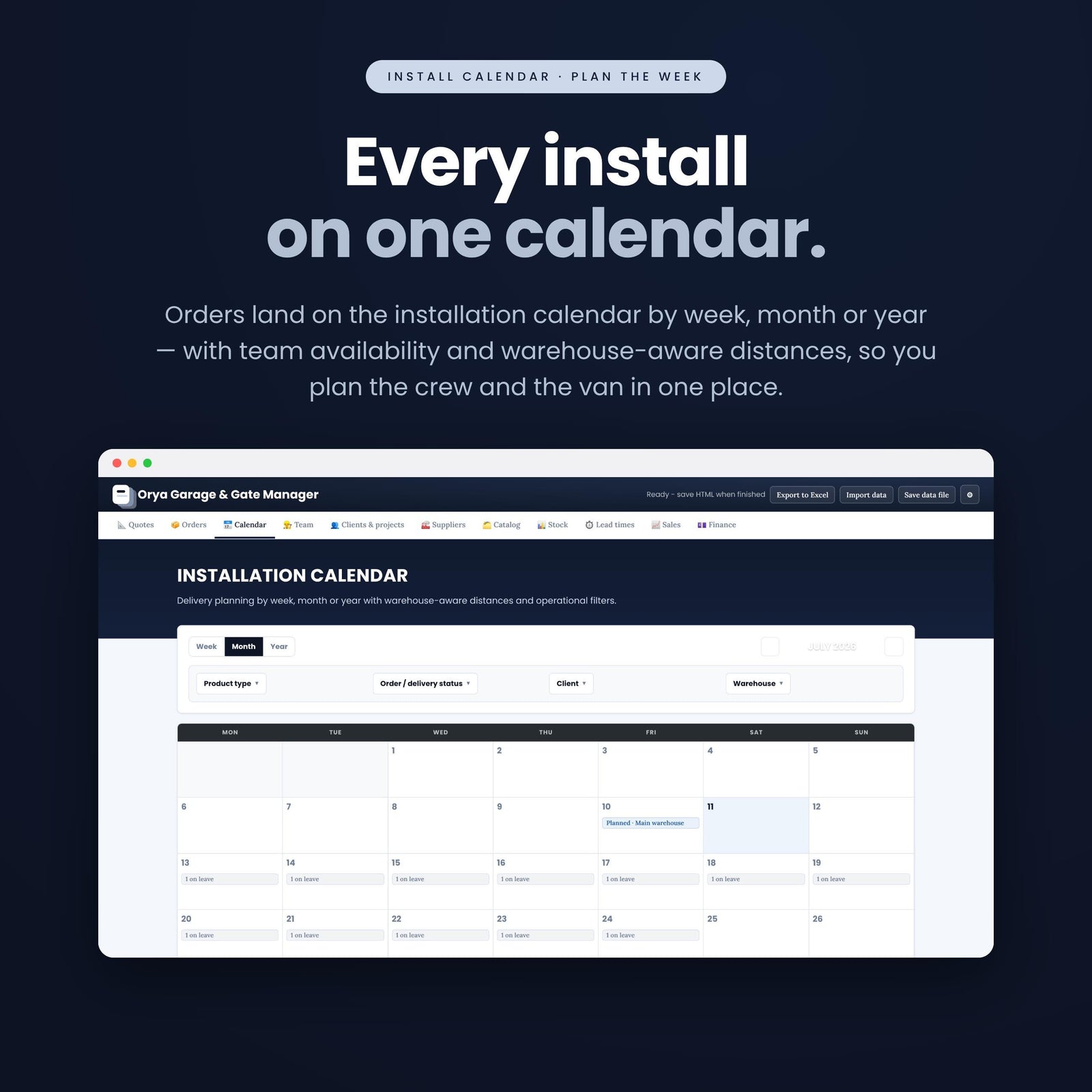 Garage & Gate Business Offline App | Quotes, Orders, Install Calendar, Stock and Finance Tracker | No Install Offline App